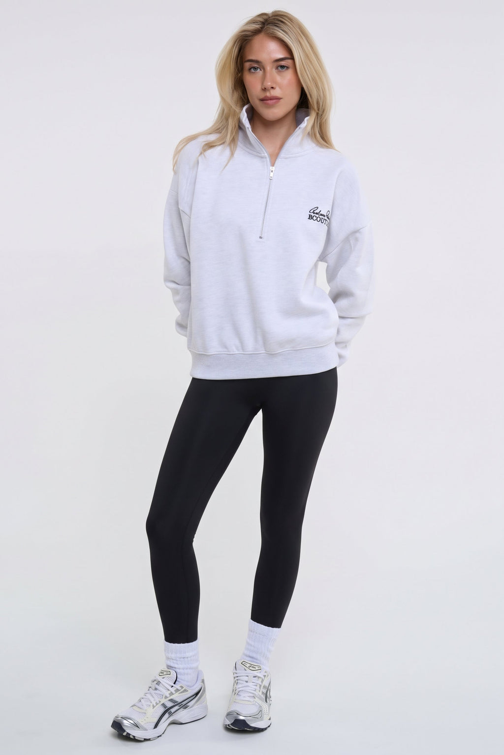Active Studio Leggings & Half-Zip Sweatshirt - Grey Marl/Black