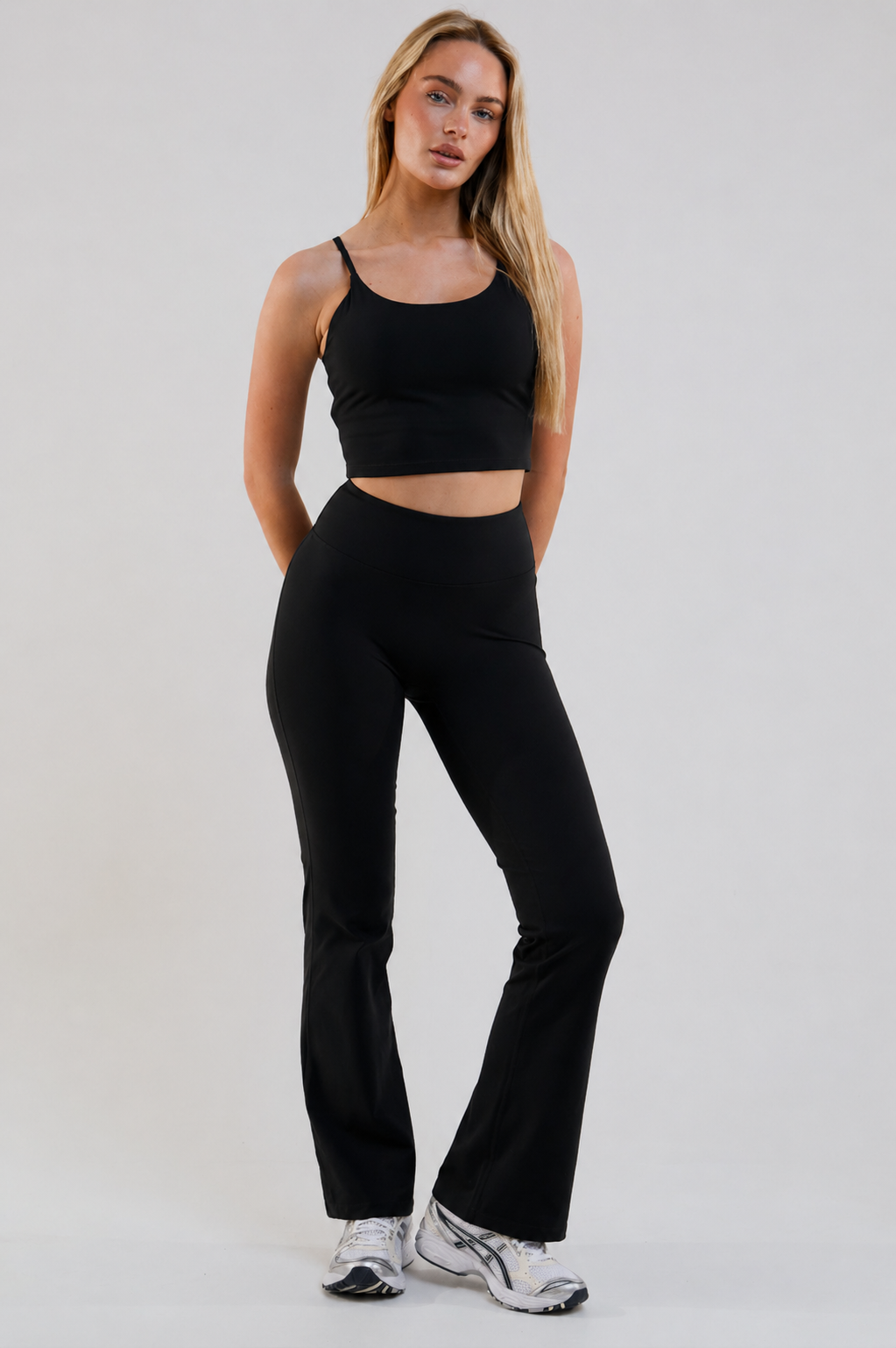 Stryke Flared Leggings & Cropped Tank Set - Black