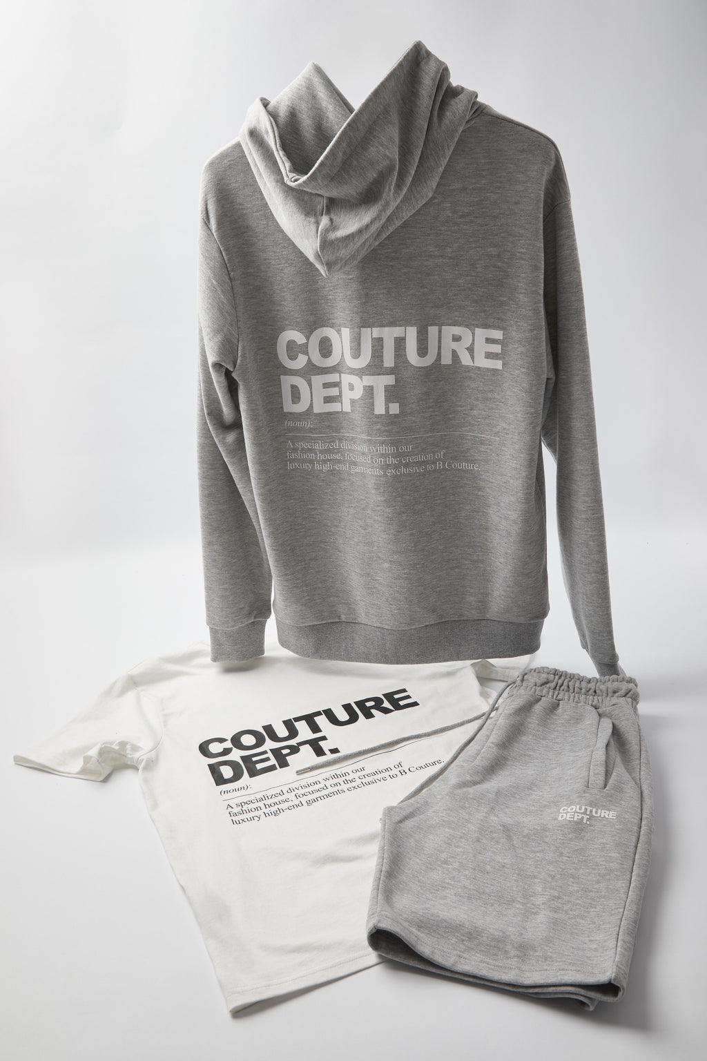 Osborne Shorts, Hoodie & T-Shirt Set - Grey Marl / White