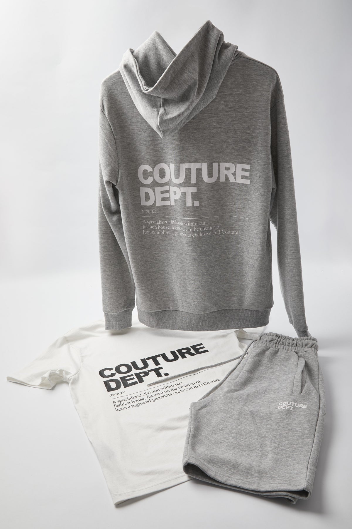 Osborne Shorts, Hoodie & T-Shirt Set - Grey Marl / White