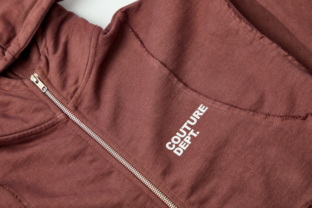Heavyweight Oversized Couture Dept Zip Hoodie - Brown