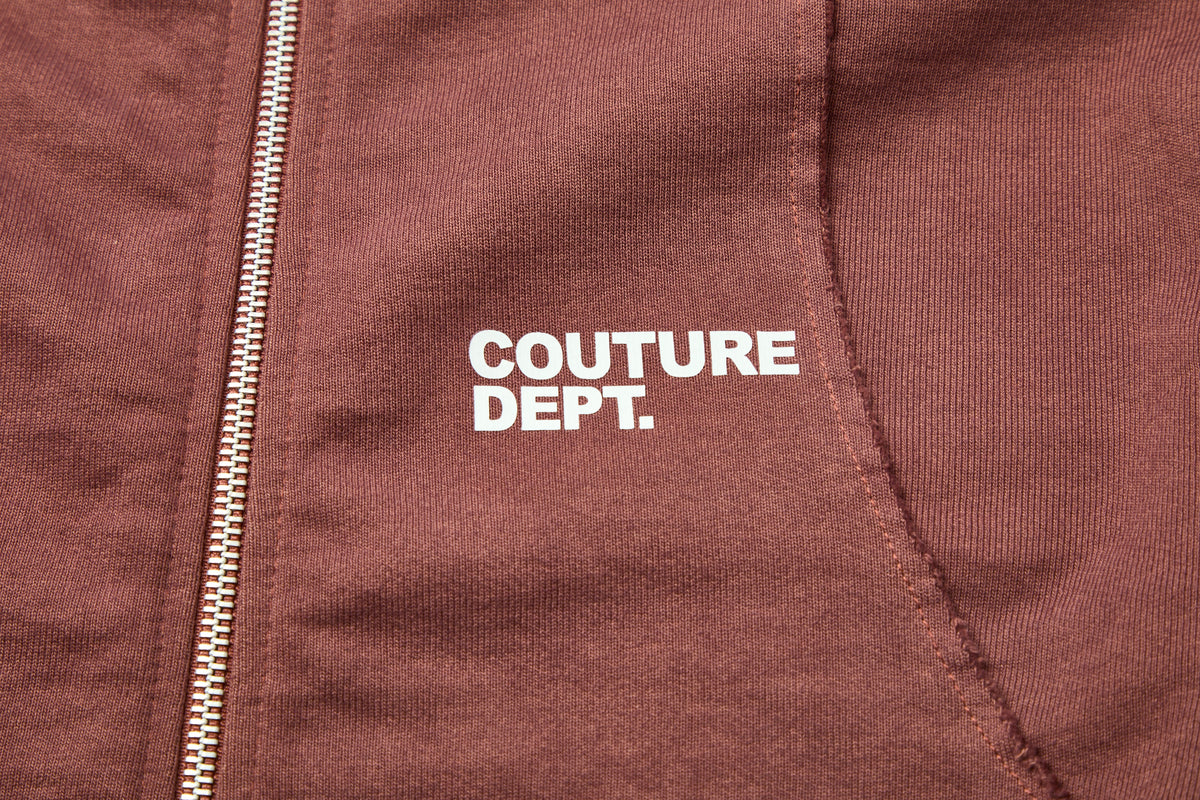 Heavyweight Oversized Couture Dept Zip Hoodie - Brown