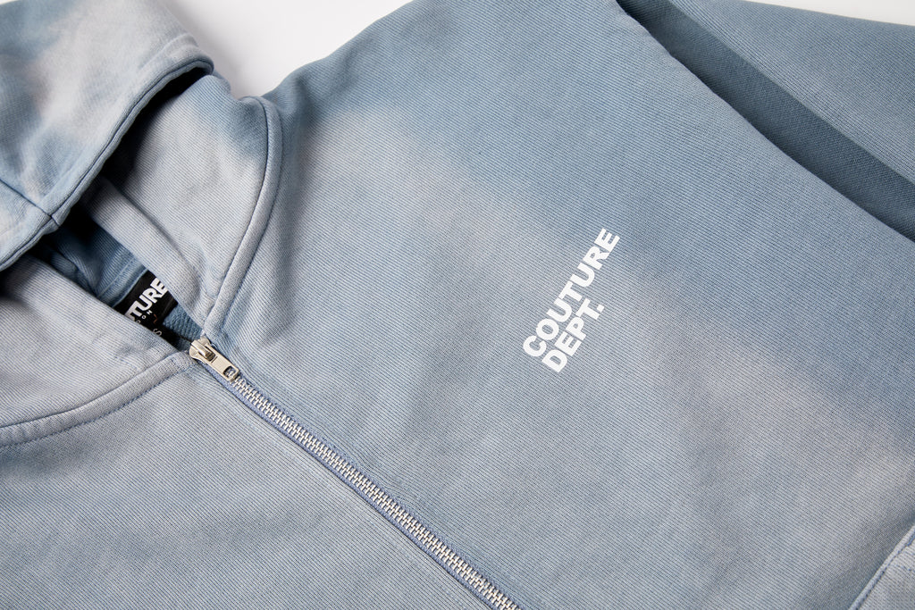 Heavyweight Oversized Couture Dept Zip Hoodie - Light Blue