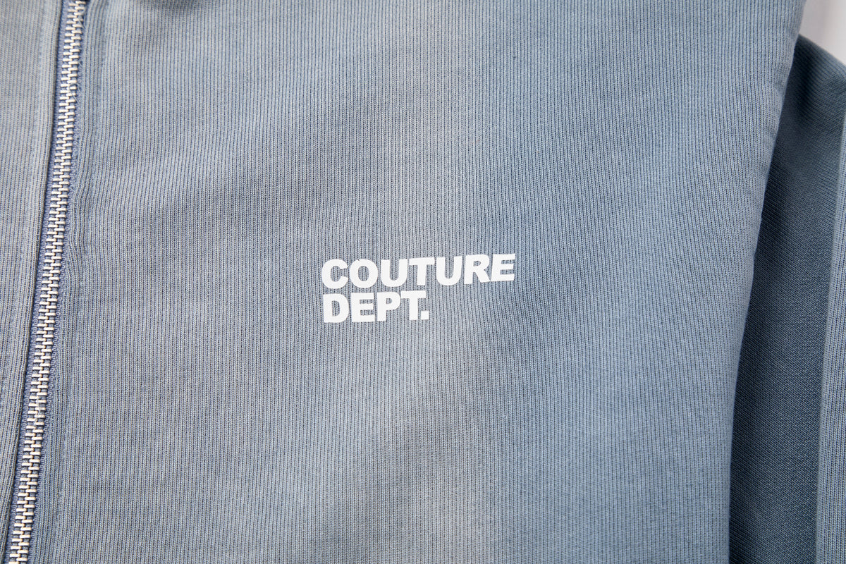 Heavyweight Oversized Couture Dept Zip Hoodie - Light Blue