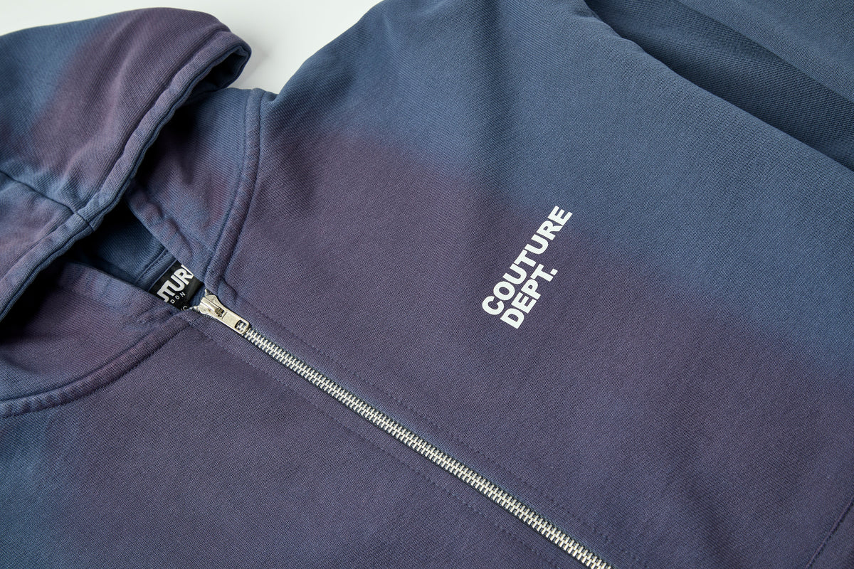 Heavyweight Oversized Couture Dept Zip Hoodie - Blue