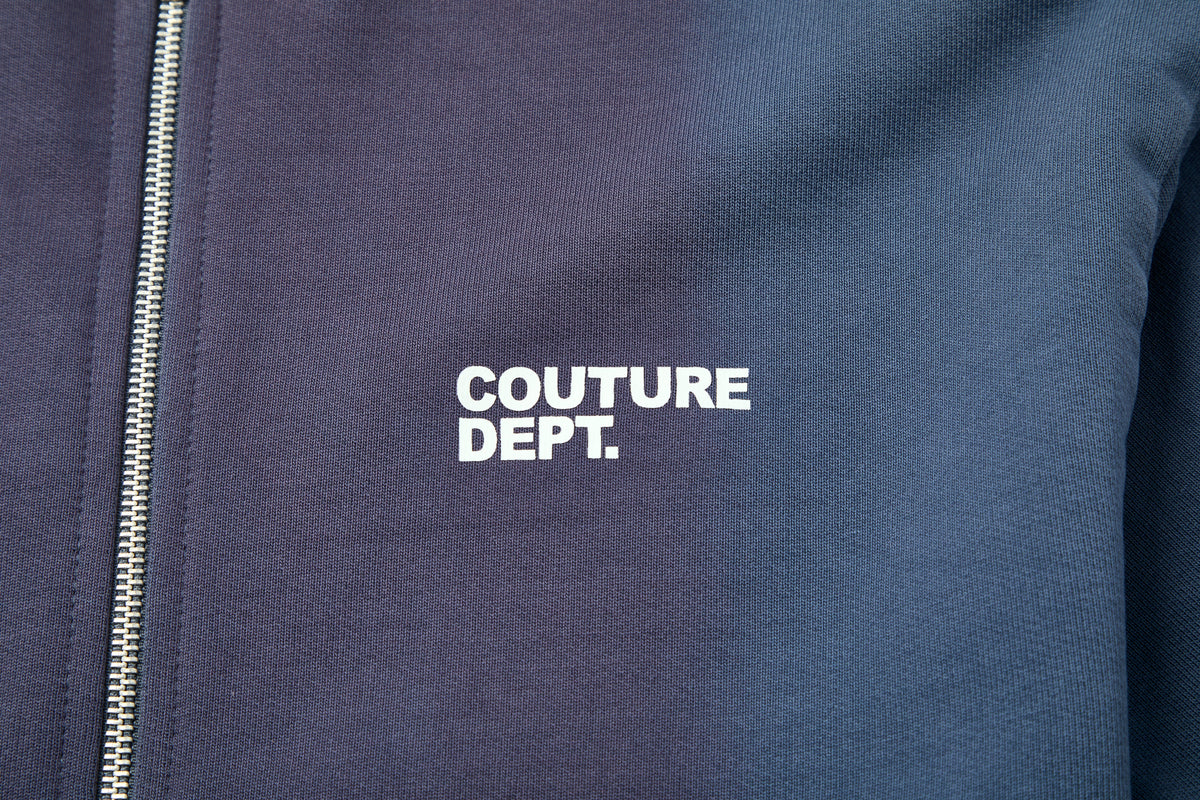 Heavyweight Oversized Couture Dept Zip Hoodie - Blue