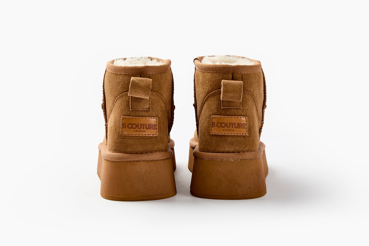 Amwell Genuine Suede Mini Boots - Chestnut