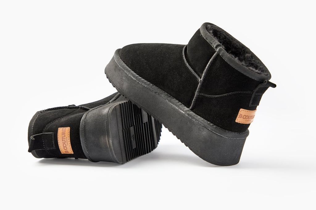 Amwell Genuine Suede Mini Boots - Black