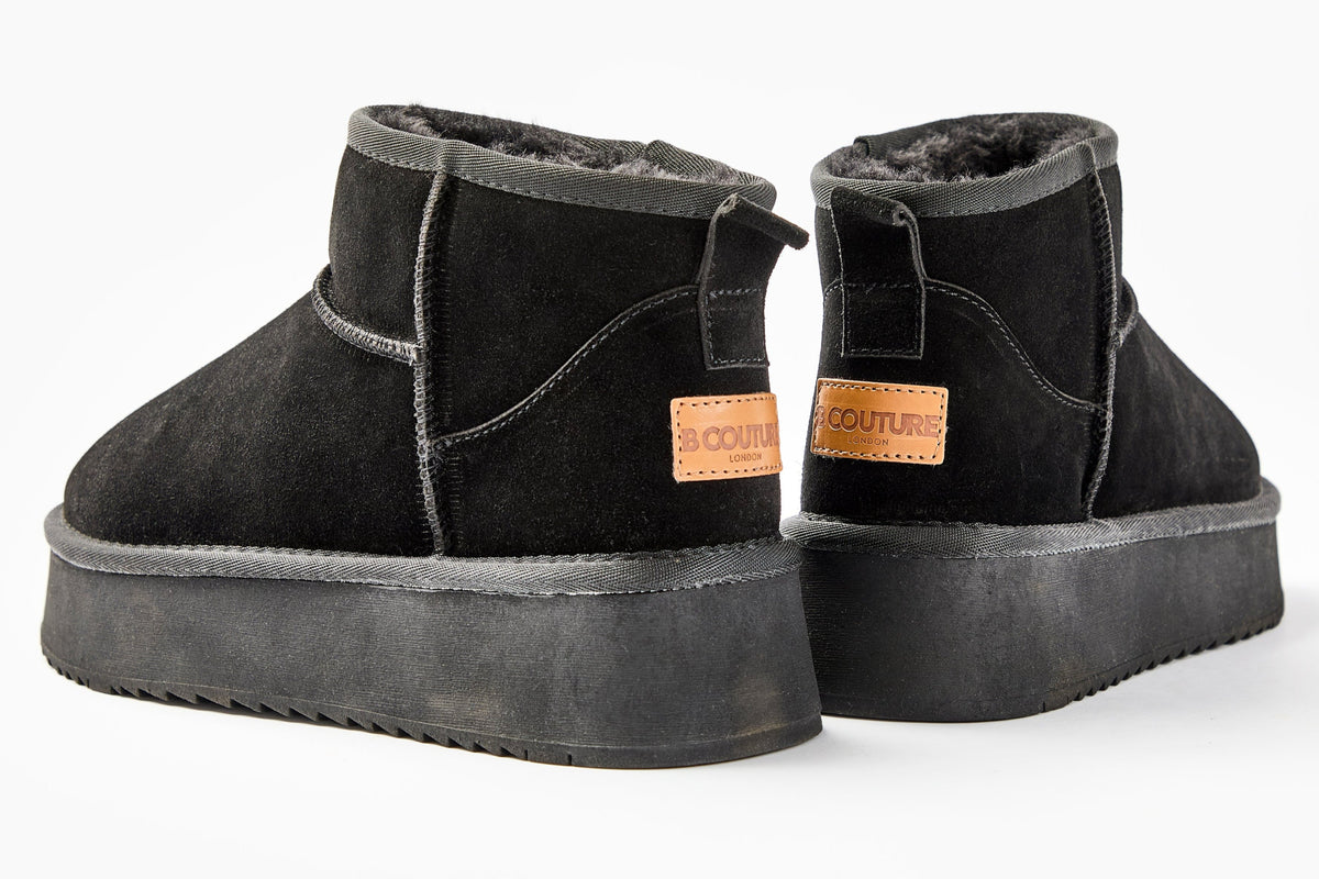 Amwell Genuine Suede Mini Boots - Black