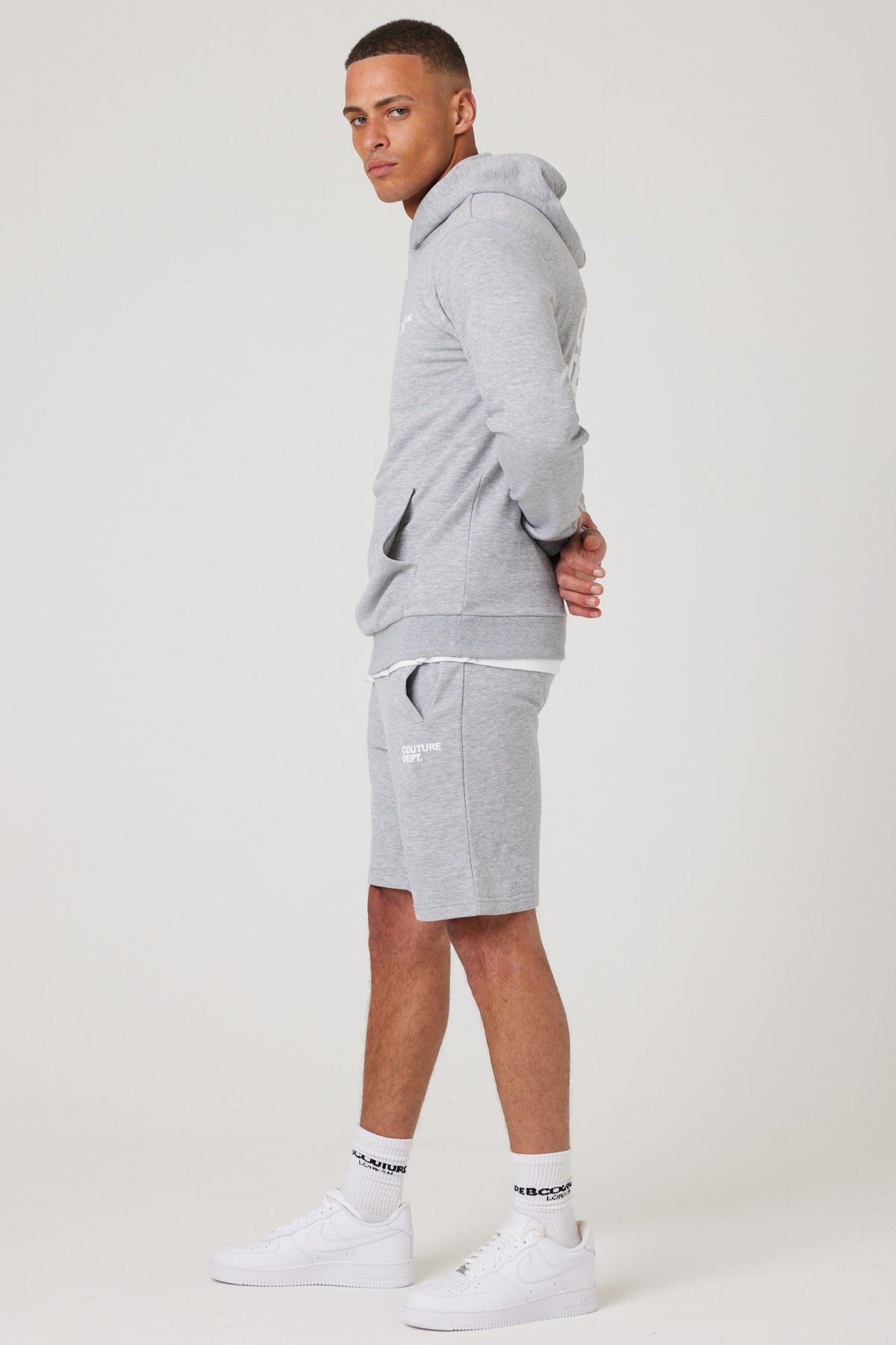 Osborne Shorts, Hoodie & T-Shirt Set - Grey Marl / White