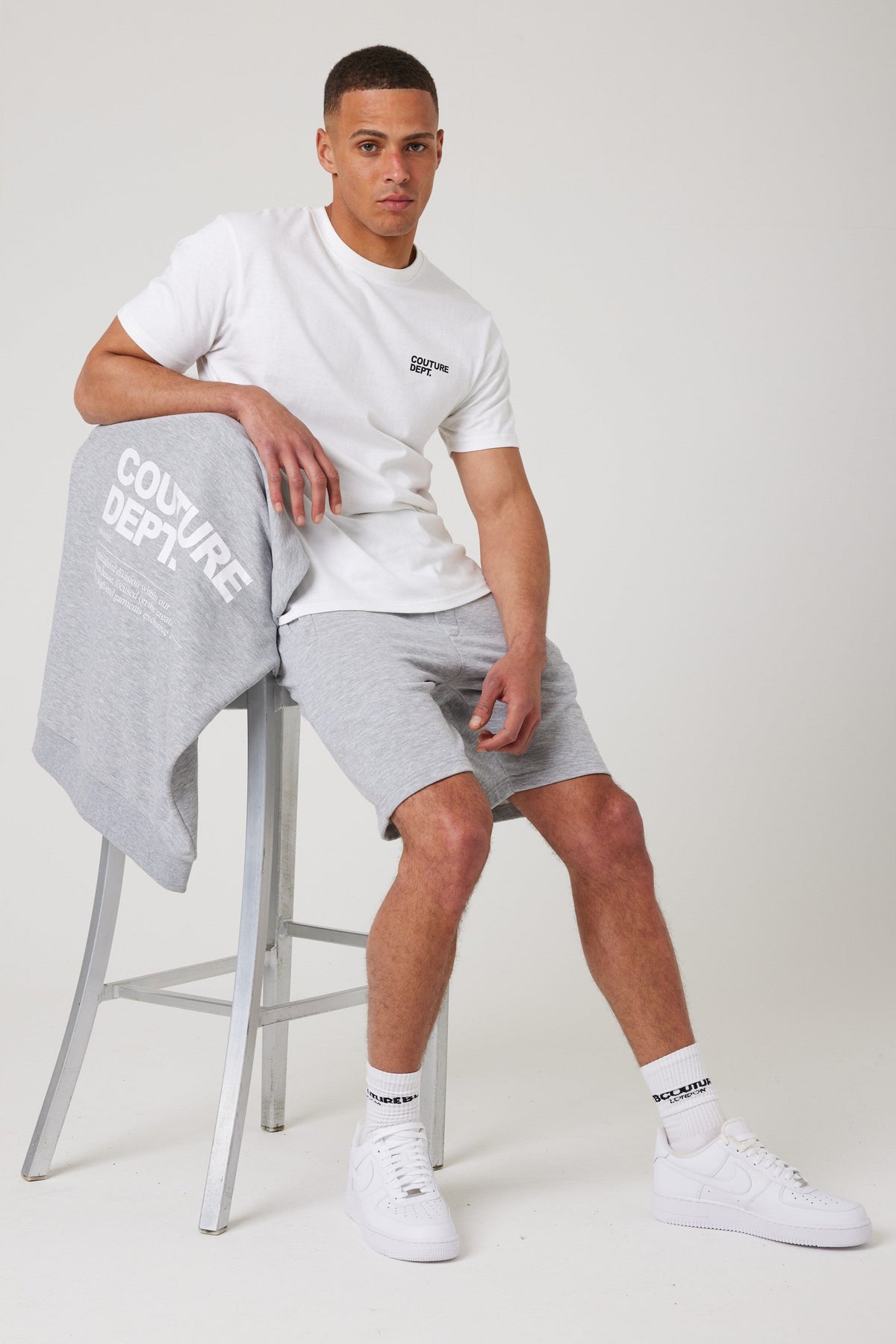 Osborne Shorts, Hoodie & T-Shirt Set - Grey Marl / White