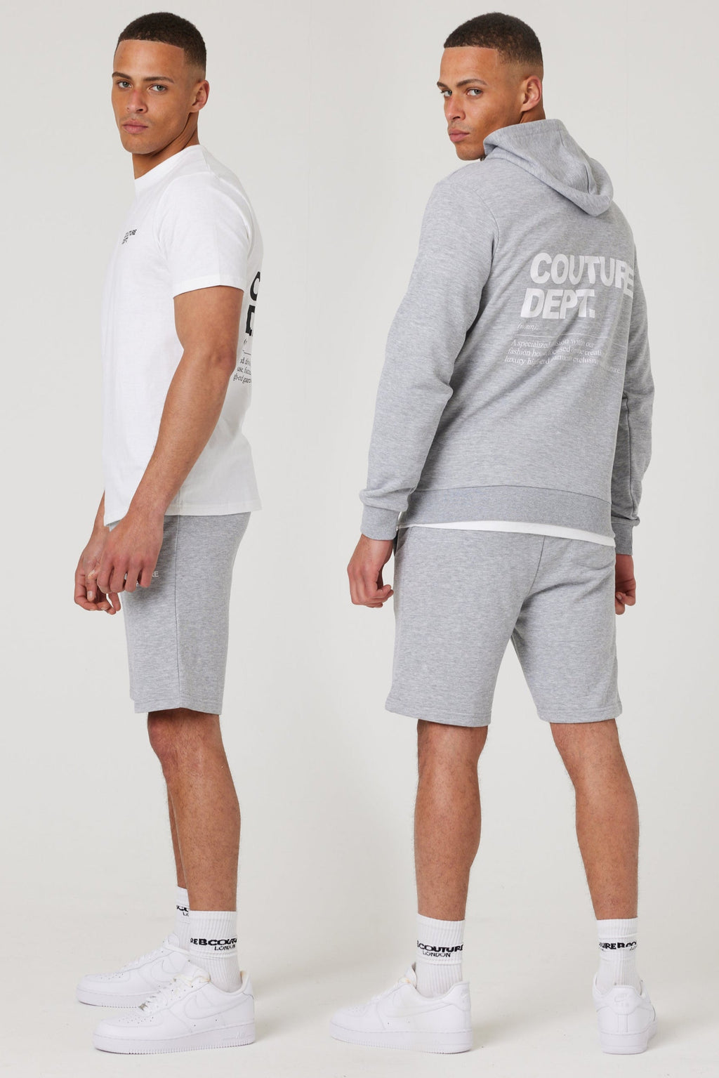 Osborne Shorts, Hoodie & T-Shirt Set - Grey Marl / White