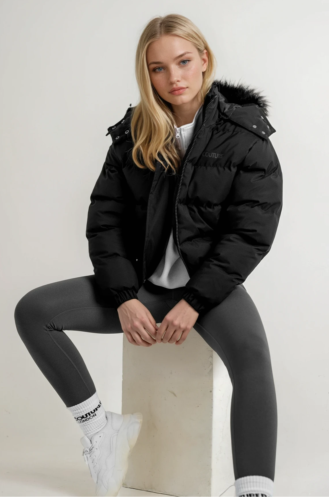 Mayfair Girls Cropped Puffer Jacket - Black