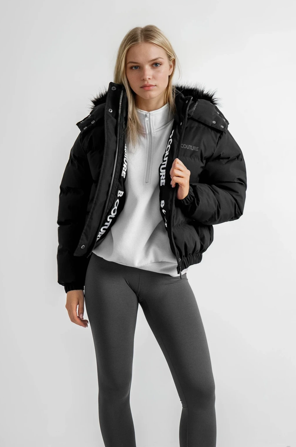 Mayfair Girls Cropped Puffer Jacket - Black