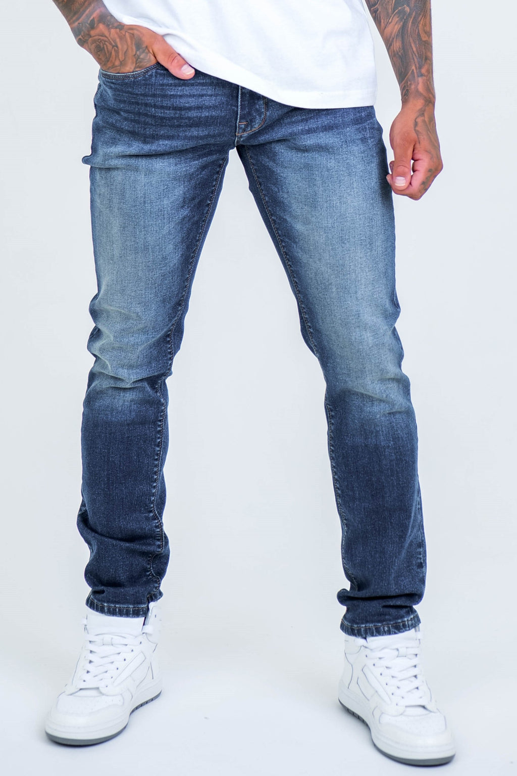 Farnfield Taper Fit Stretch Denim Jeans - Dark Blue