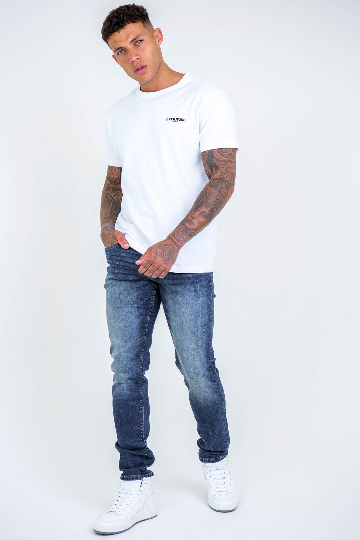 Farnfield Taper Fit Stretch Denim Jeans - Dark Blue