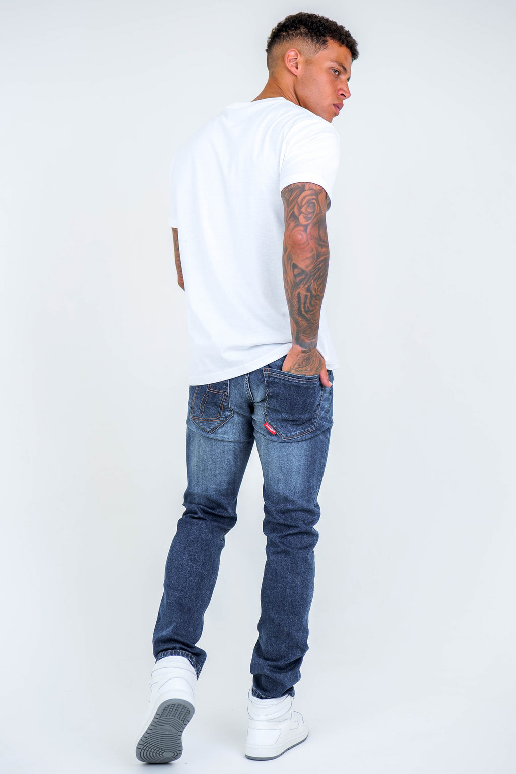 Farnfield Taper Fit Stretch Denim Jeans - Dark Blue