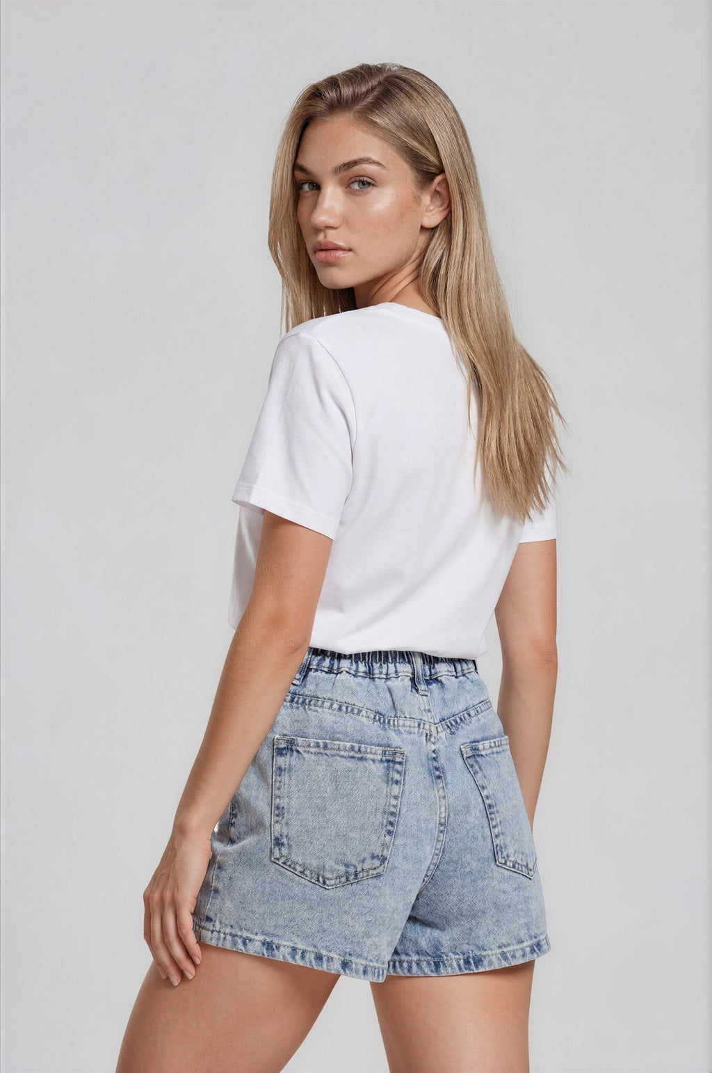 Eva Paperbag Denim Shorts - Light Blue