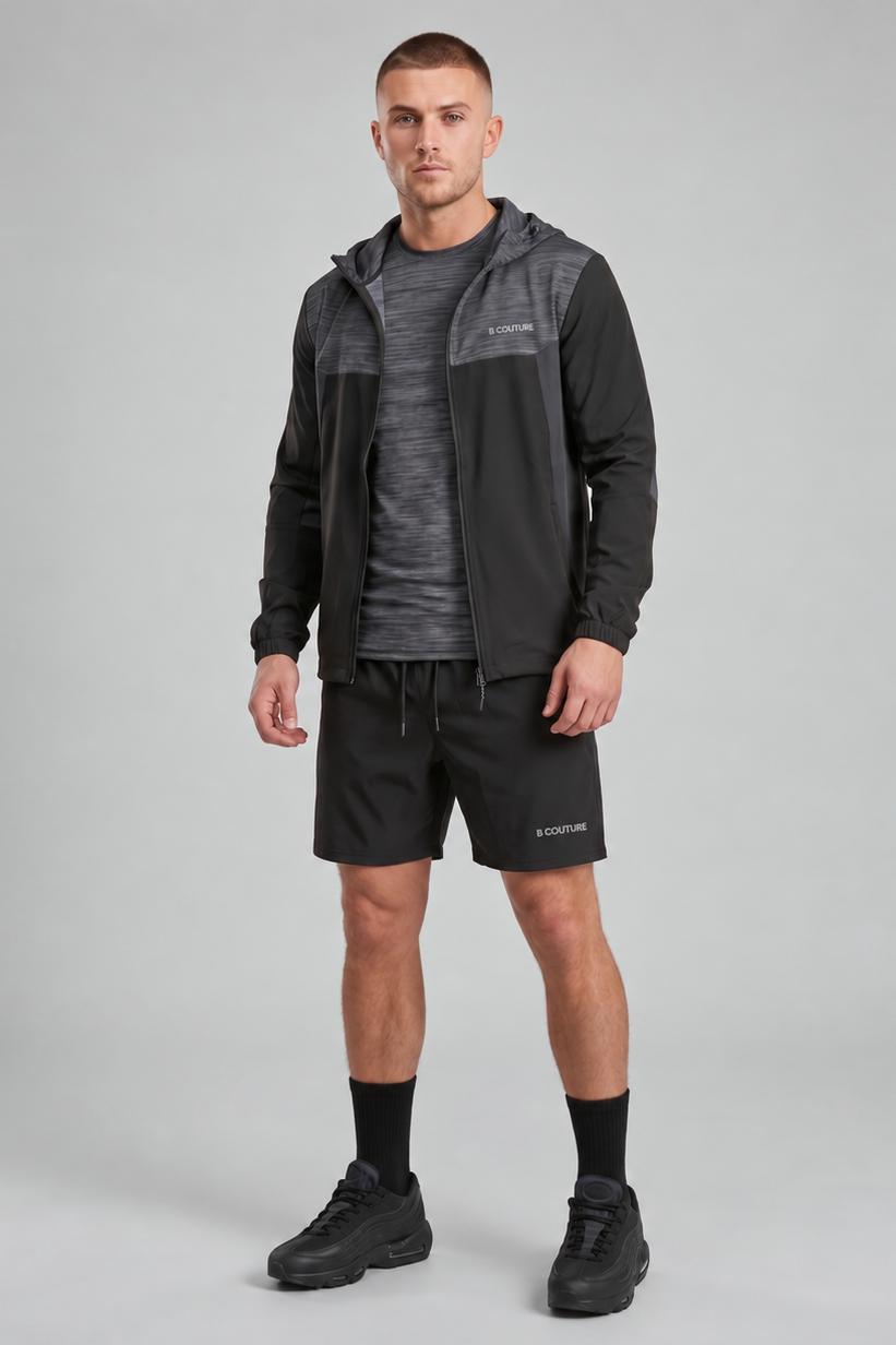 ProFabric Zip Jacket, Shorts & T-Shirt Set - Black/Grey