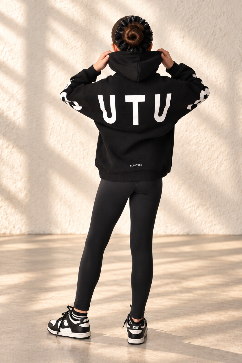VXN Girls Leggings & Hoodie Set - Black