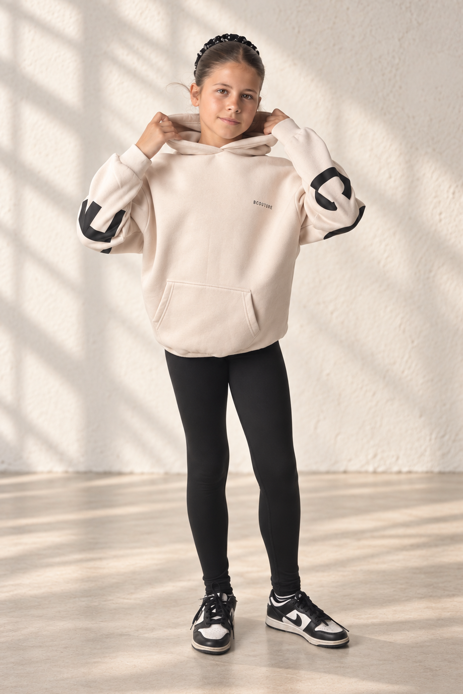 VXN Girls Leggings & Hoodie Set - Stone
