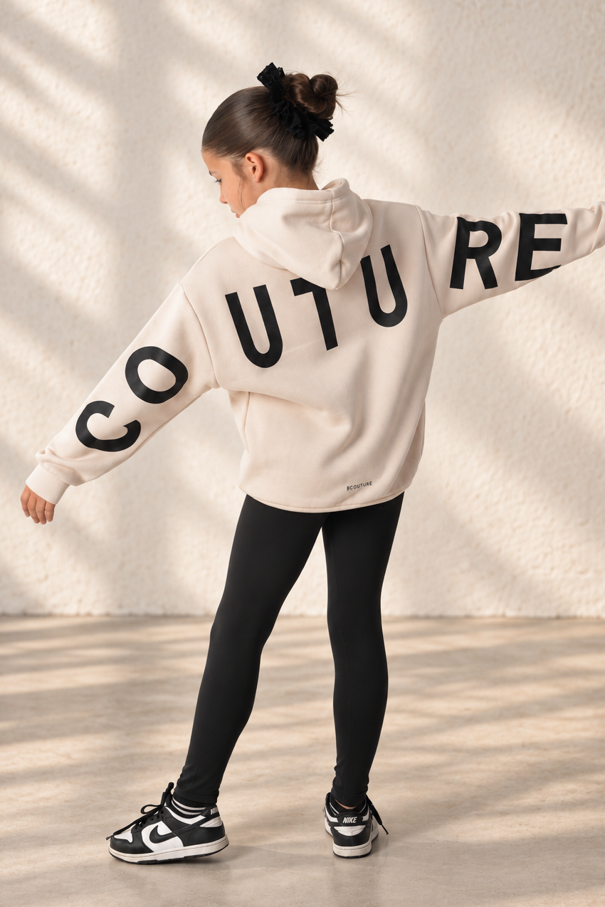 VXN Girls Leggings & Hoodie Set - Stone