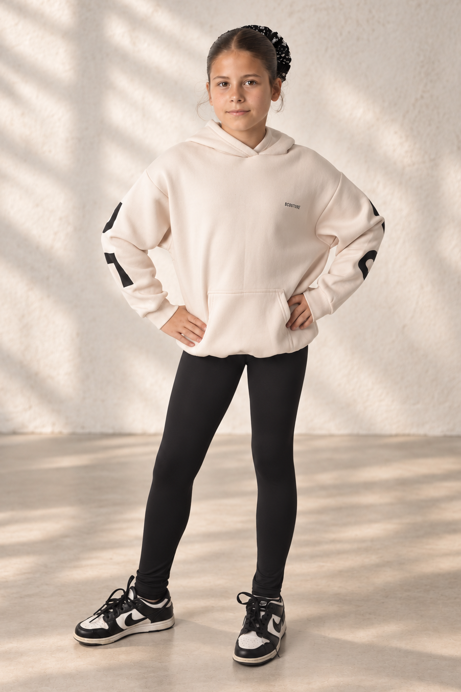VXN Girls Leggings & Hoodie Set - Stone