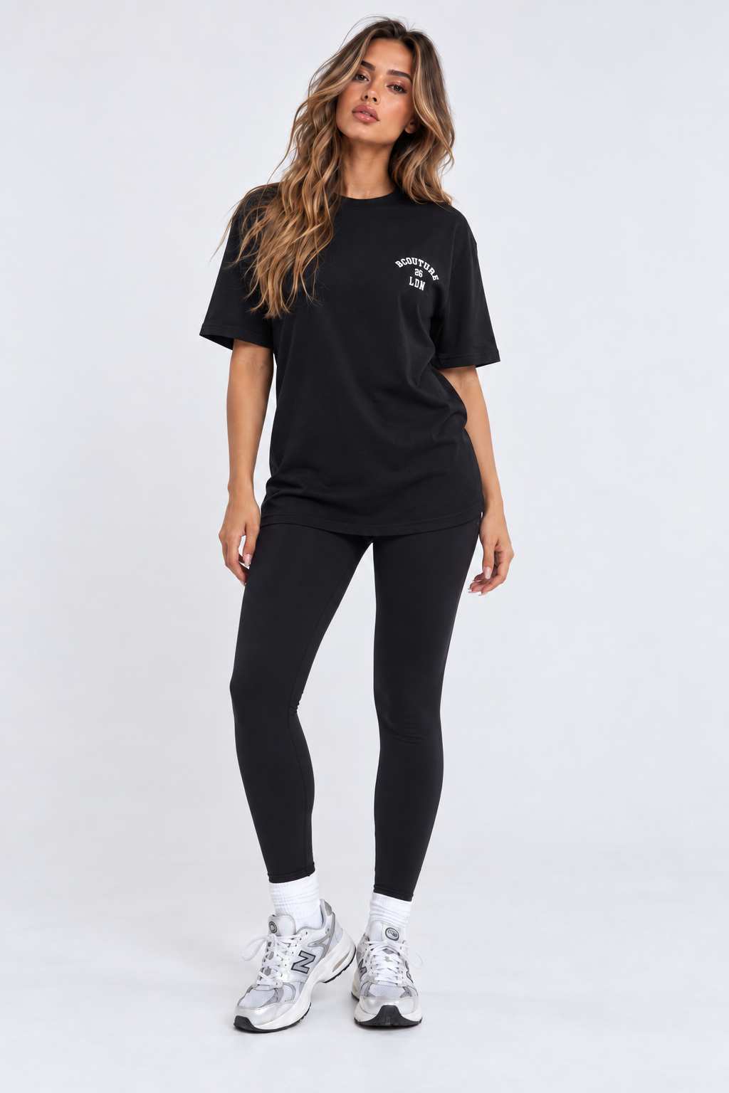Varsity Leggings & Oversized T-Shirt Set - Black
