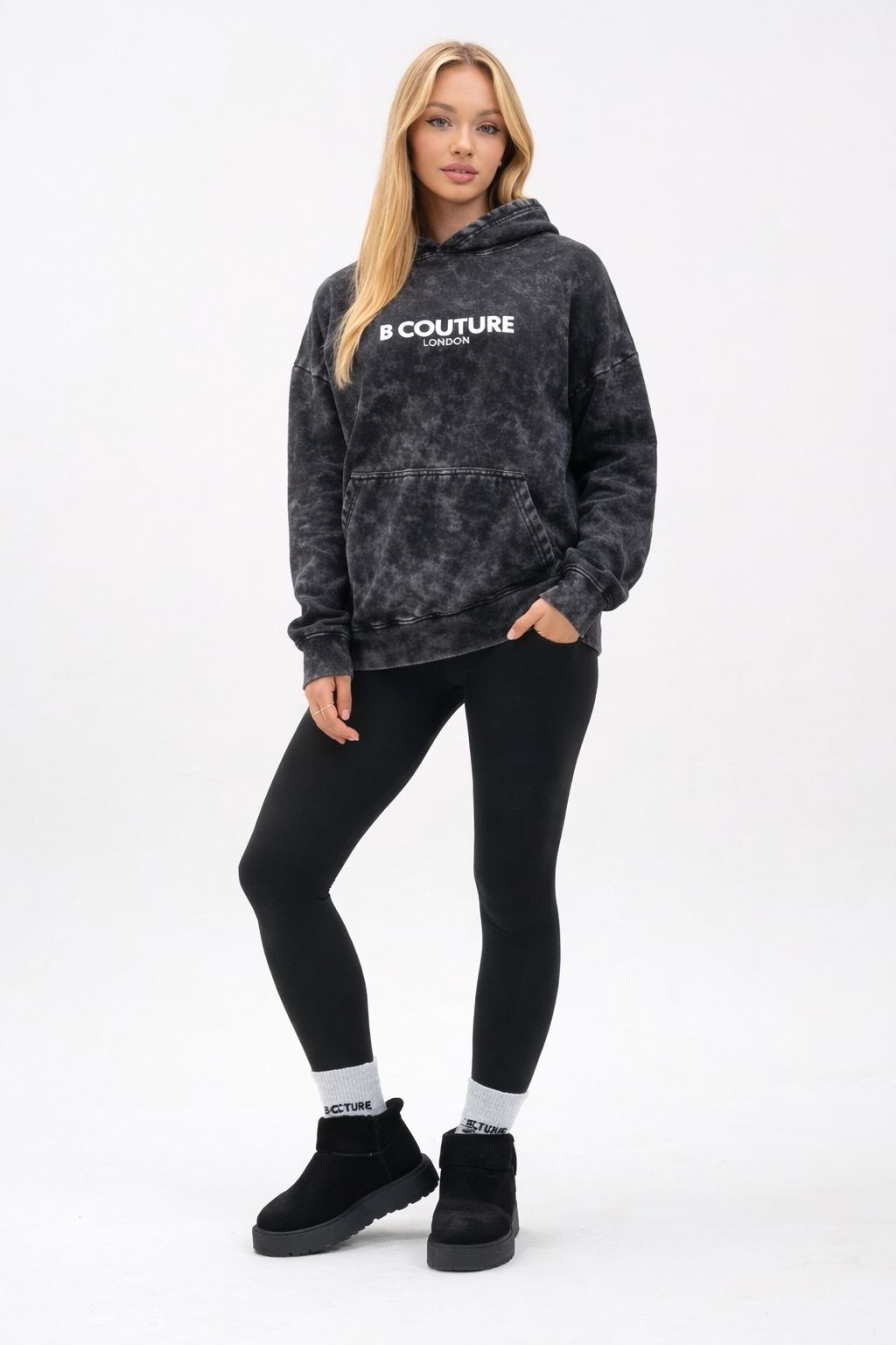 Oria Oversized Acid Wash Hoodie - Black
