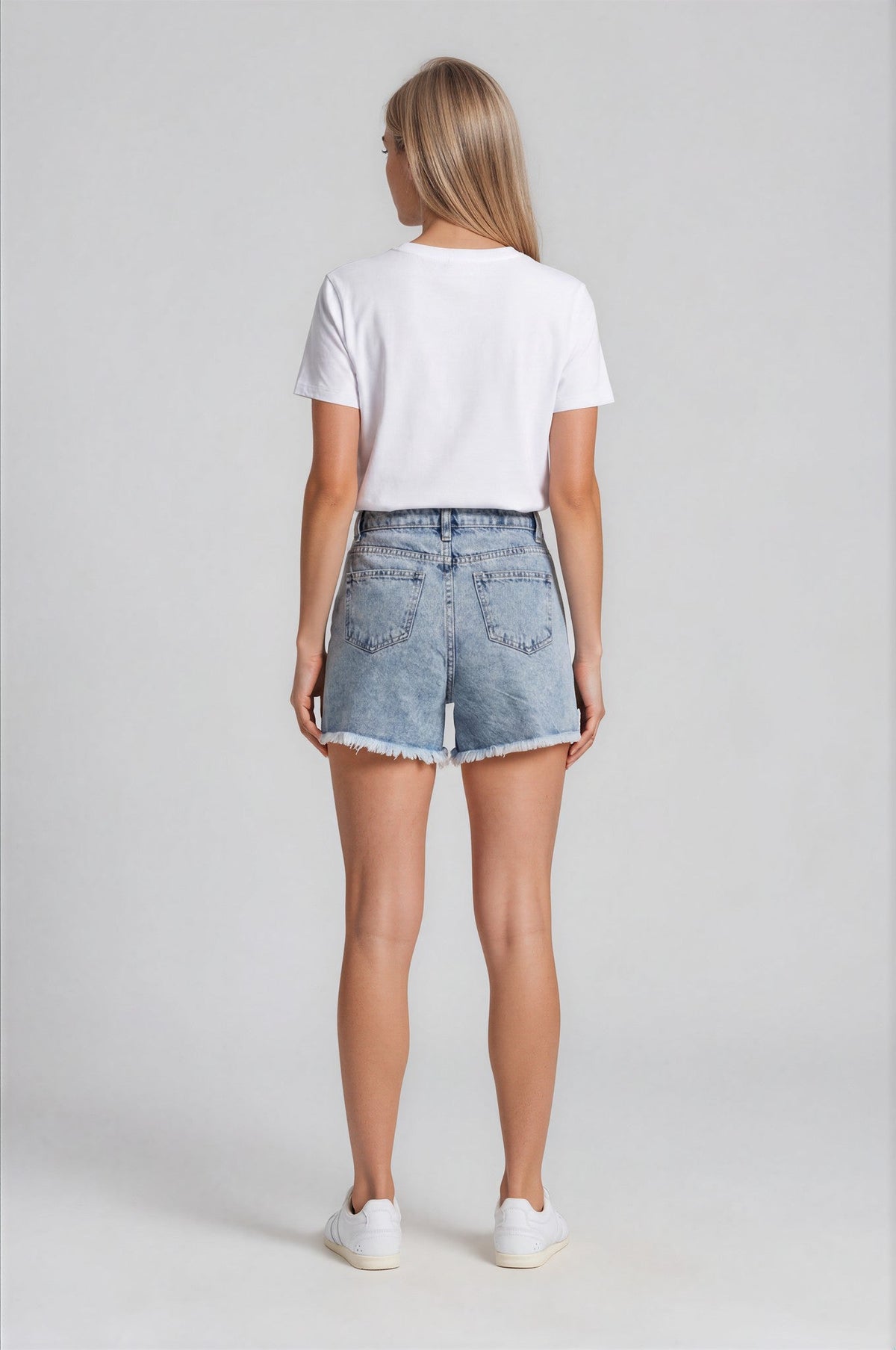Esme Double Waistband Denim Shorts - Acid Light Wash