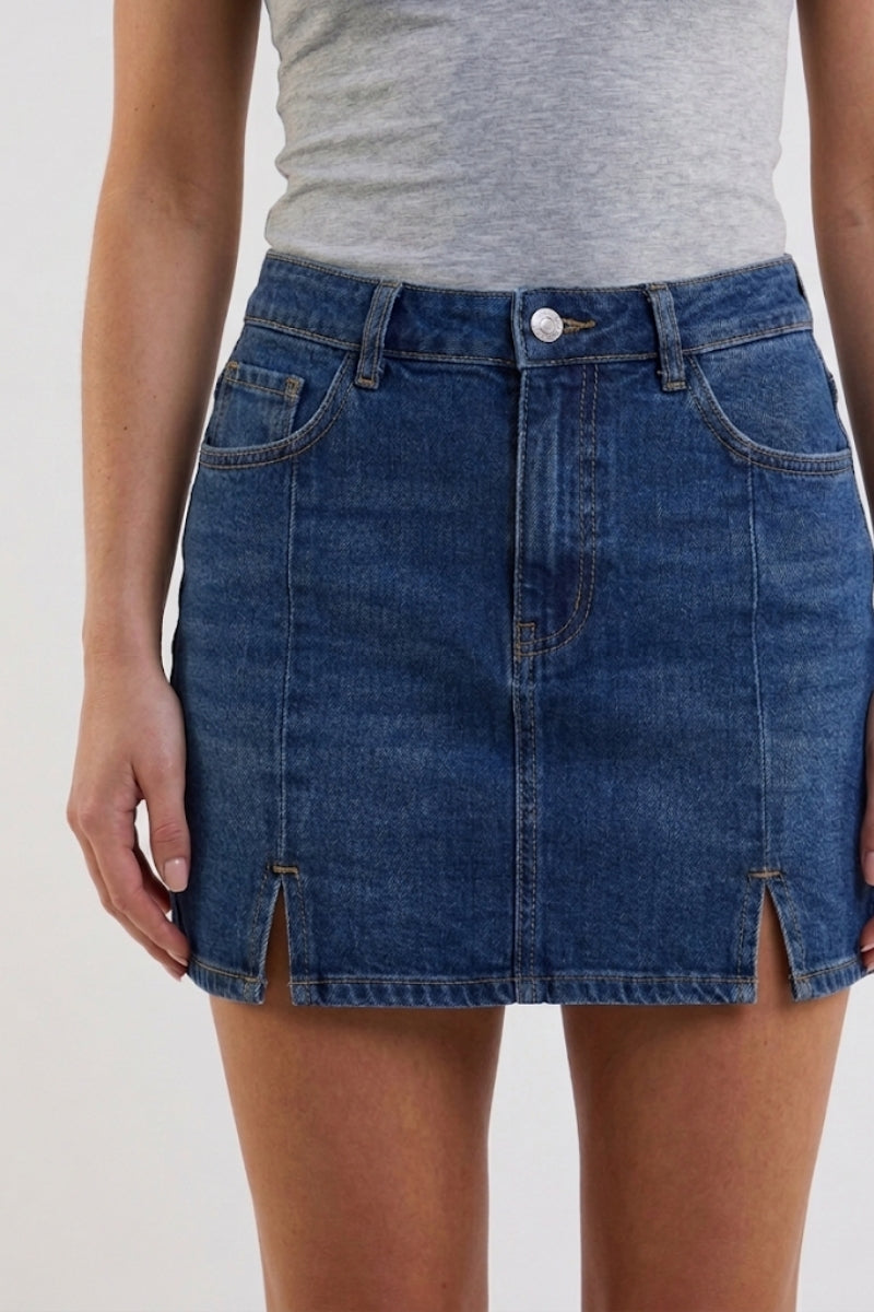 Lyla Seam Detail Denim Miniskirt - Indigo