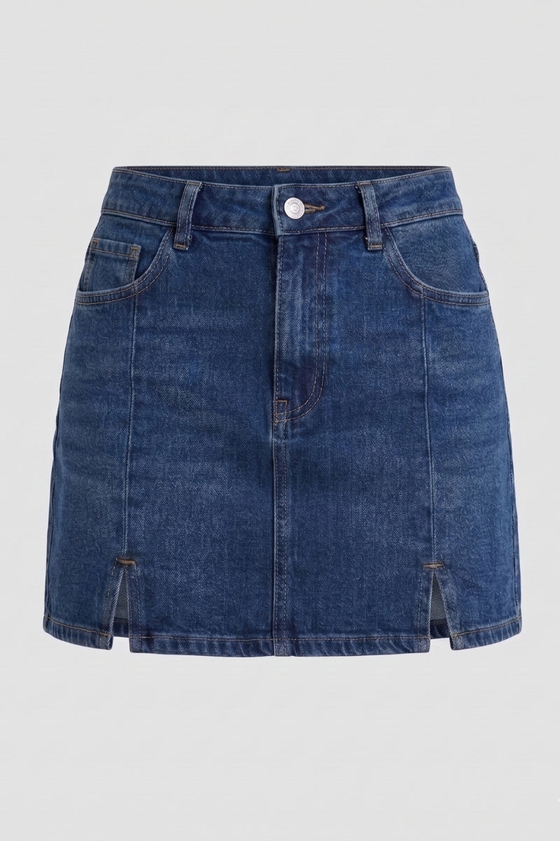 Lyla Seam Detail Denim Miniskirt - Indigo