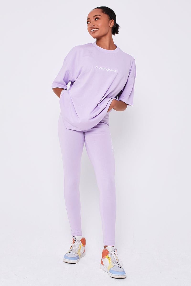Womens Leggings & Oversized T-Shirt Co-ord Lilac Purple Seven Sisters –