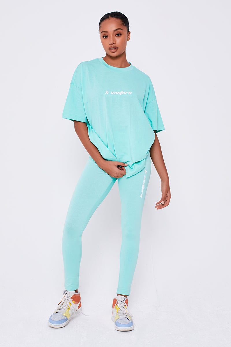 Womens Leggings & Oversized T-Shirt Co-ord Aqua Blue Seven Sisters –
